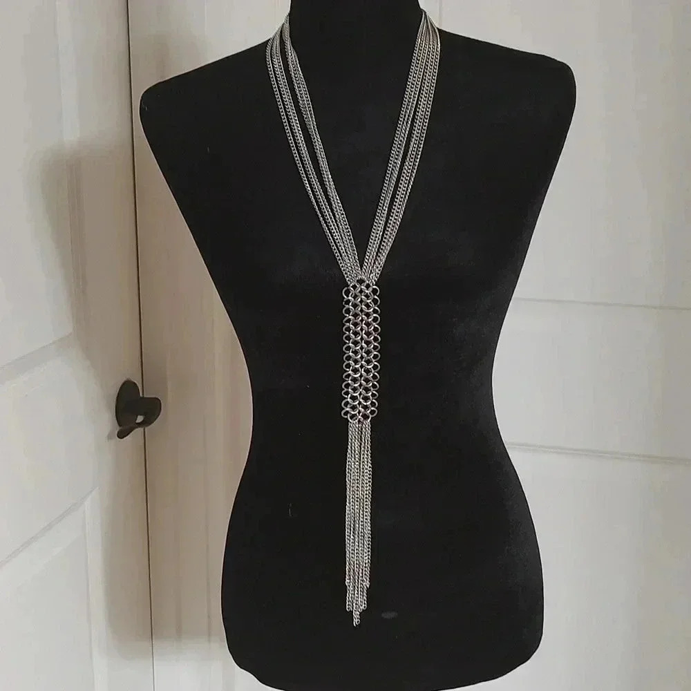 Chainmaille long fringe necklace